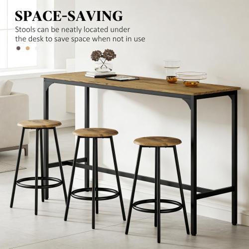 5-Piece Rustic Brown & Black Counter Set, MDF Table & 4 Metal Frame Stools with Foot Pads