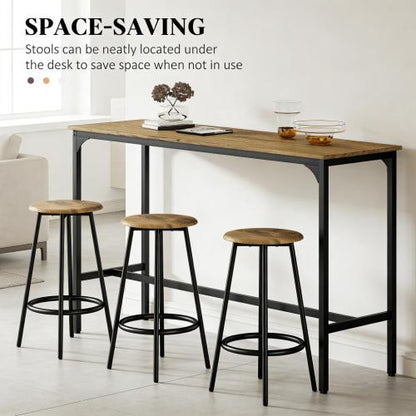 5-Piece Rustic Brown & Black Counter Set, MDF Table & 4 Metal Frame Stools with Foot Pads