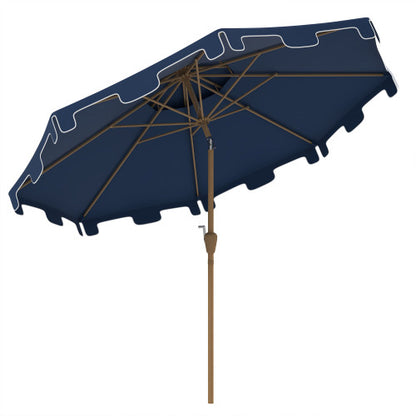 9' Patio Umbrella with Push Button Tilt and Crank, Double Top Ruffled Outdoor Market Table Umbrella with 8 Ribs, for Garden, Deck, Pool, Dark Blue