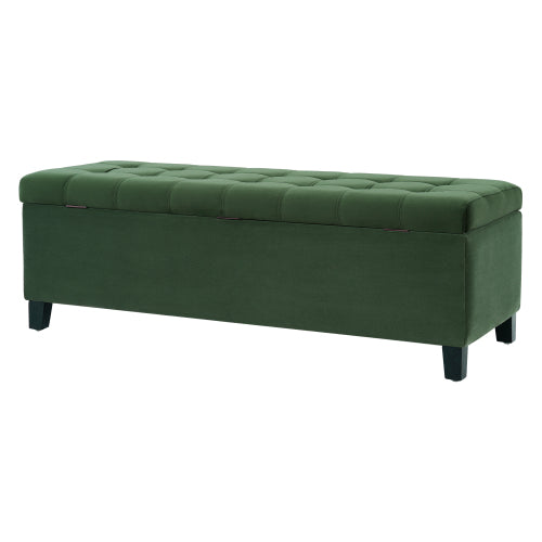 Retro Green Fabric Storage Ottoman Bench, Boucle Upholstered Entry & End of Bed Bench, 300 LBS Capacity 51.18 inchL x19.29 inchW x17.72 inchH