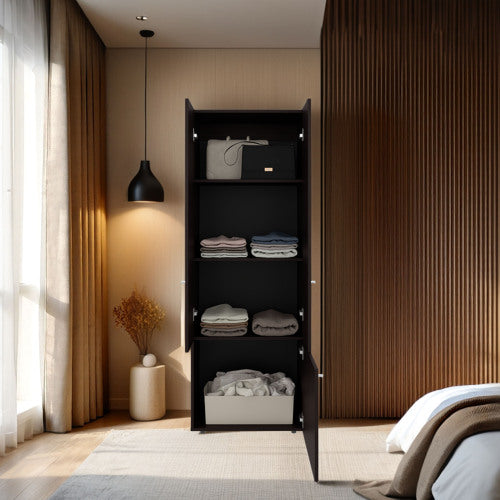 Armoire, 3 Doors, 3 Shelves, Walnut / Black Wengue