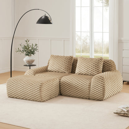 82 inch  Light-Camel Flannelette L-Shaped Modular Boneless Sofa,Ottoman
