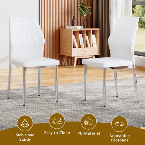 5-Piece Marble Glass Dining Set, Double-Layer Table & 4 White PU Shell Pattern Chairs