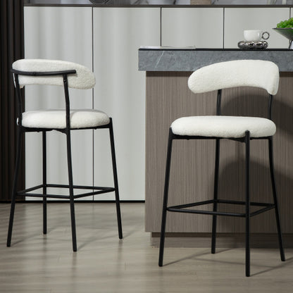 26inch  Counter height bar stools Teddy fabric cover kitchen island counter bar stool with black powder coating base and footrest(Snow)