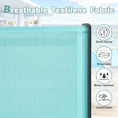 Outdoor Lounge Chair, Aluminum Plastic Patio Chaise Lounge with Side Table & 5 Position Adjustable Backrest & Wheels, All Weather Reclining Chair for Outside Beach Poolside Lawn, Lake Blue