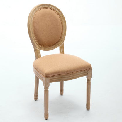 Set of 2 Tan French Solid Wood Antique Painted Linen Dining Chairs, Carved Frame 300 LBS Weight Limit