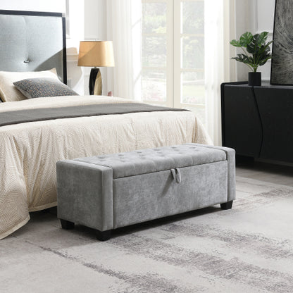 48inch  Ottoman with Storage, Storage Ottoman Bench with Safety Hinge, Upholstered Entryway Bench with Seating for Bedroom, Living Room, Hold up to 350 lb, Light Grey