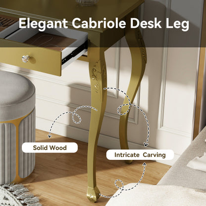 Gold Luxury Oval Mirror Vanity Desk, 41.0 inch *17.5 inch  Tabletop, 3 Drawers, Decorative Console for Entryway & Bedroom