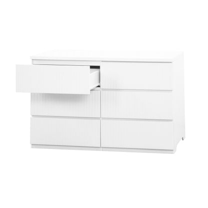 Modern White 6 Drawer Dresser, Wave Panel Drawer Fronts, Storage Cabinet, Versatile Chest of Drawers for Bedroom, Living Room - Sleek & Spacious Home Storage Solution