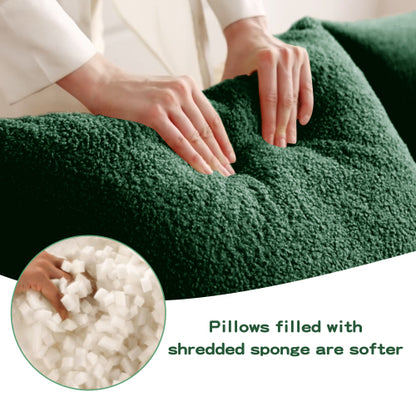 Green L-Shaped 2-Seat Boneless Teddy-Fabric Modular Sofa Curved Armrest No-Assembly Non-Slip