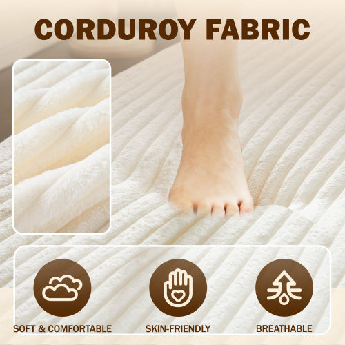 Beige White FullSize PlushCorduroy Convertible Floor SofaBed,2 Pillows