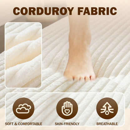 Beige White FullSize PlushCorduroy Convertible Floor SofaBed,2 Pillows