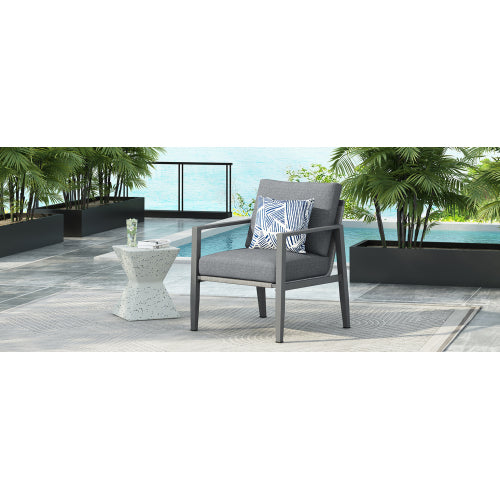 Gray Aluminum Lounge Chair with Sleek Rope Accents and Comfortable Cushions, Perfect for Modern Outdoor and Indoor Spaces