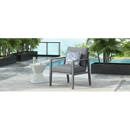Gray Aluminum Lounge Chair with Sleek Rope Accents and Comfortable Cushions, Perfect for Modern Outdoor and Indoor Spaces
