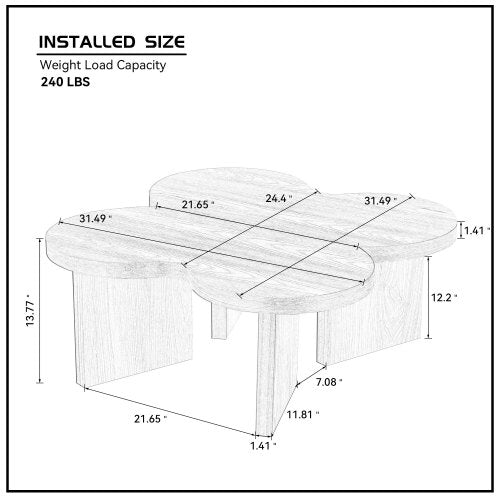 31.49inch  Butterfly Shaped MDF Coffee Table, Black