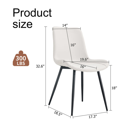 Faux Leather Dining Side Chair with Curved Seat and Metal Legs, White/Black