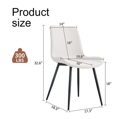 Faux Leather Dining Side Chair with Curved Seat and Metal Legs, White/Black