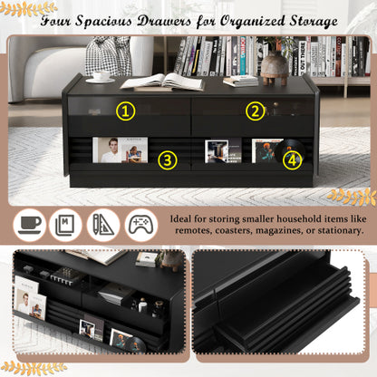 47.2 Inch Fluted Coffee Table with Drawers & Glass