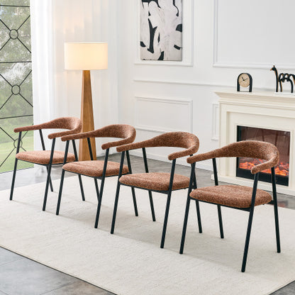 Fabric Upholstered Dining Chairs with Black Metal Legs, Set of 4, Caramel