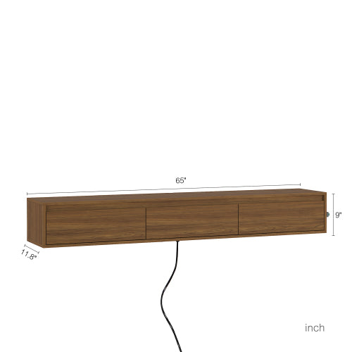 Wall Mount Floating High Gloss TV Cabinet with Touch LED Light Strip & Cable Holes for Living Room