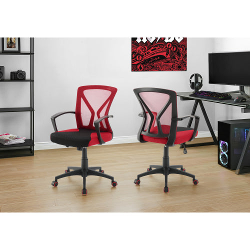 Office Chair, Adjustable Height, Swivel, Ergonomic, Armrests, Computer Desk, Work, Red Mesh, Black Metal, Contemporary, Modern