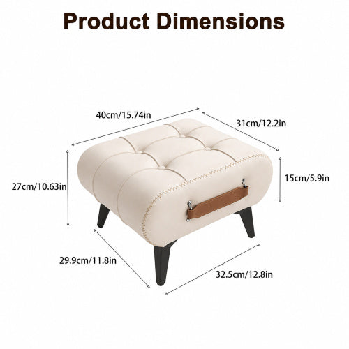 Square Faux Leather Tufted Storage Ottoman with Handles & Metal Legs, Multi-Purpose Footrest for Small Space Homes