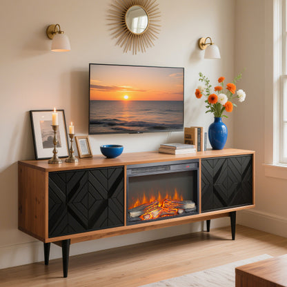 23 inch electric fireplace insert, ultra thin heater with log set & realistic flame, remote control with timer, overheating protection