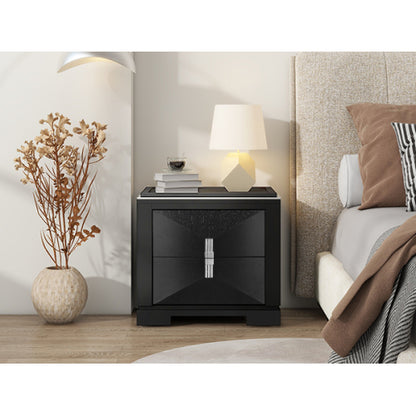 Mid-Century Modern Nightstand, 2 Drawers Wide Sofa Side Table,Wood Diamond Shaped End Table with Storage,Closet with Heavy Duty Base,Small Bedside Table for Bedroom,Living Room,Entrance,Black