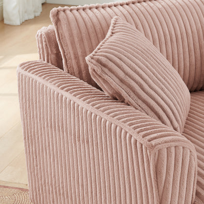 Pink Corduroy Tufted Single Lazy Sofa Chair with Armrests for Living-Room Bedroom Corners Windowsills