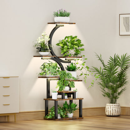 8 Tier Metal Plant Stand With 5 Full Spectrum Grow Lights 10 Level Dimmable Design
