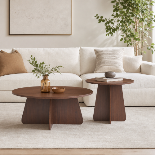 2-Piece Round Nesting Coffee Table Set with Crisscross Legs