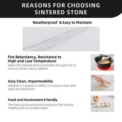 Outdoor Modern Patio 35.5"x71" Aluminum Dining Table, Greek White Marble-Inspired Sintered Stone Top, Ember Black Finish, Post Tapered Legs-Seats Six, Weatherproof & Rust-Free