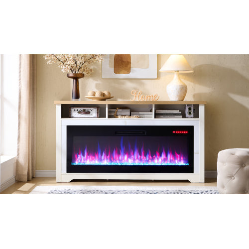 60 inch Fireplace TV Stand for TVs up to 70",with 50"smart Electric Fireplace,white
