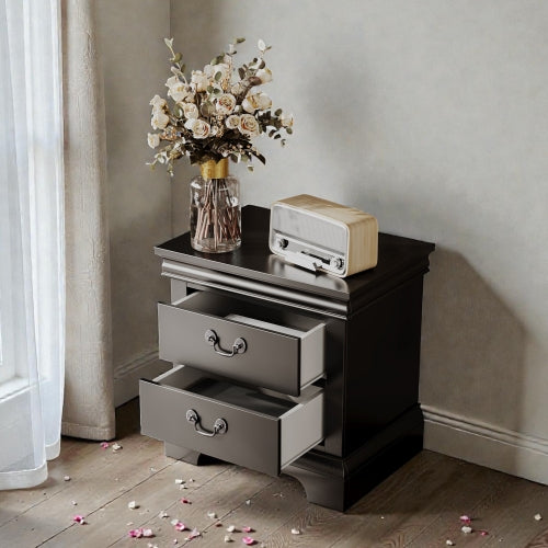 Black Classic 2-Drawer Wooden Nightstand