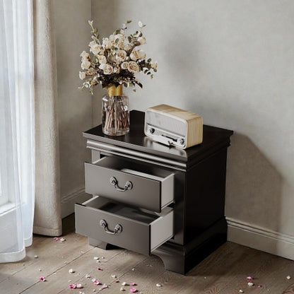 Black Classic 2-Drawer Wooden Nightstand