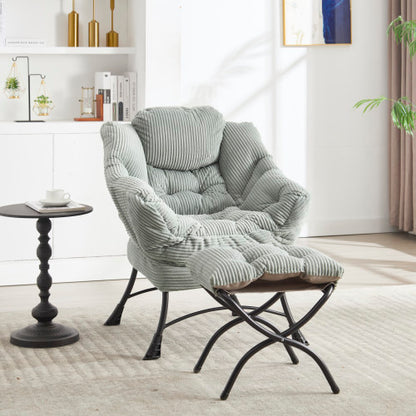 Lazy Chair with Ottoman, Modern Lounge Accent Chair with Armrests and a Side Pocket