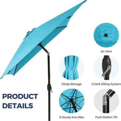 6.5 x 10 ft Turquoise Rectangular Patio Umbrella with Crank, Tilt, Polyester UV-Resistant Canopy for Pool, Backyard & Patio (Without base)