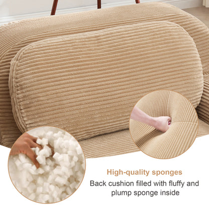 82-Inch Camel Corduroy L-Shaped Modular Sectional Sofa Curved Armrest No-Assembly