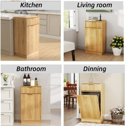 Woodgrain Tilt-Out Trash Can Cabinet with Drawer