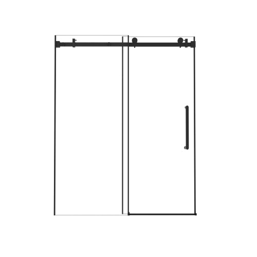 Frameless Single sliding shower door 56-60 "W x 76" H, 1/4 "(6 mm) Clear Tempered Glass, Explosion Proof Film, Stainless Steel Handle Square Tube Track ,Matte Black