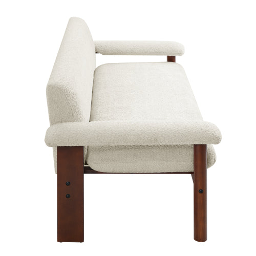 72.8 Inch Beige Modern 2-Seater Loveseat Sofa w/Armrest Pillars Berber-Fleece Rubberwood Frame for Small-Space Living-Room
