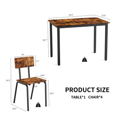 5-Piece Rustic Brown Dining Set, 43.3inch  Table & 4 Ergonomic Chairs