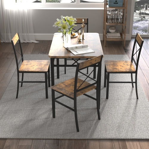 5-Piece Rustic Brown Dining Set, I-Shape Frame & 4 Reclining Chairs