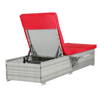 Outdoor Chaise Lounge Chair Set of 2 with Patio Pool Chairs Tanning Lounges for Outside,Beach Rattan Recliners with Adjustable Backrest, Table, Cushion for Poolside Backyard Garden