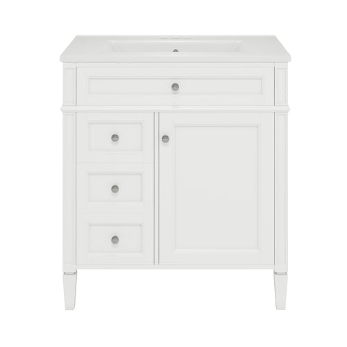 30'' Bathroom Vanity with Top Sink, Modern Bathroom Storage Cabinet with 2 Drawers and a Tip-out Drawer, Freestanding Vanity Set with Mirror Cabinet, Single Sink Bathroom Vanity