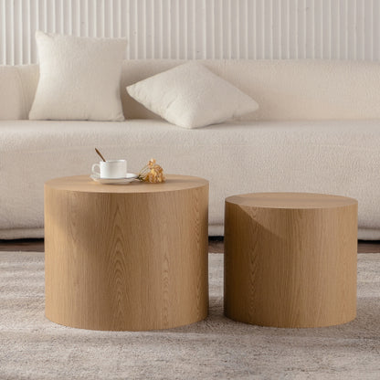 Set of 2 Nesting Coffee Tables Round MDF Wood Modern Space Saving Living Room Tables