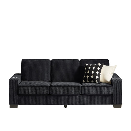 83.86 inch  Black Corduroy 3-Seater Compressed Living Room Sofa