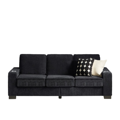 83.86 inch  Black Corduroy 3-Seater Compressed Living Room Sofa