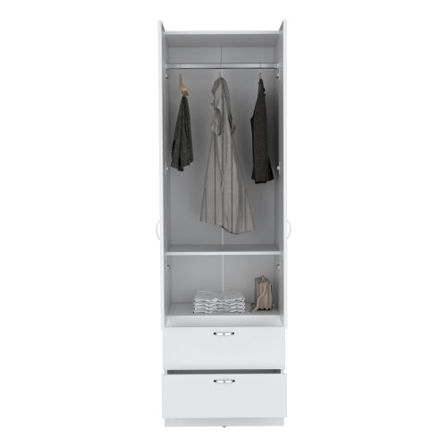 76" High Armoire Wardrove Closet with 2 Drawers, Double Door Cabinet , One Shelf and Hanging Rod, Bedroom Clothes Storage Cabinet Organizer