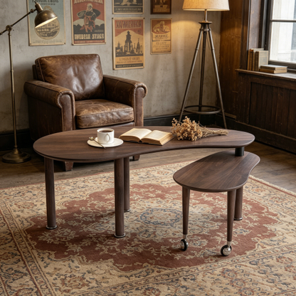 Rotating Coffee Table Walnut Veneer Nesting Lift Top Solid Wood Living Room Center Table